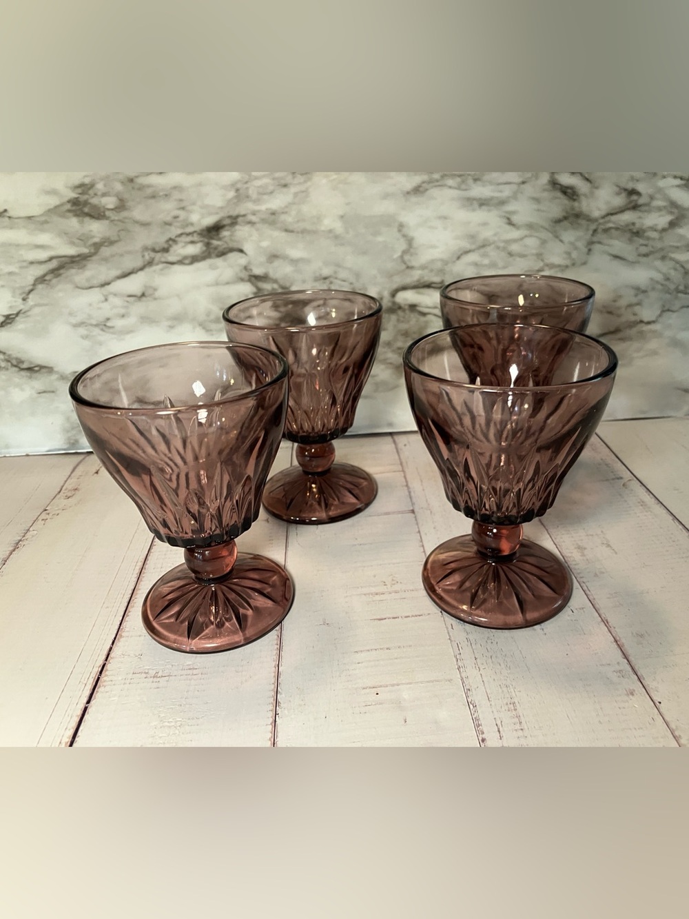 Hazel Atlas Moroccan Amethyst Glass Juice Goblets 4" Small Wine Lot Of 4 Juice